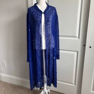 Roaman’s Sheer Floor Length Beaded Duster Elegant B6 Elegant XL Royal Blue
